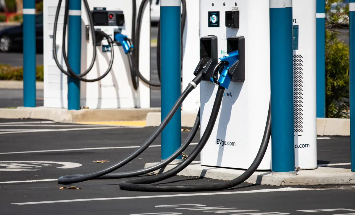A station for charging electric vehicles in Irvine, Calif., on March 25, 2022. (John Fredricks/The Epoch Times)