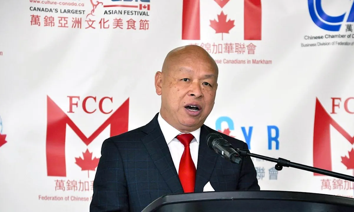 On July 11, 2023, Federal MP Paul Chiang, on behalf of Immigration Minister Sean Fraser, announced at the Federation of Chinese Canadians in Markham that the time limit set on graduation from college in Canada stipulated in Stream B of the "Lifeboat Project (Open Work Permit Scheme)" for Hong Kong people would be abolished. (Zhou Xing/The Epoch Times)