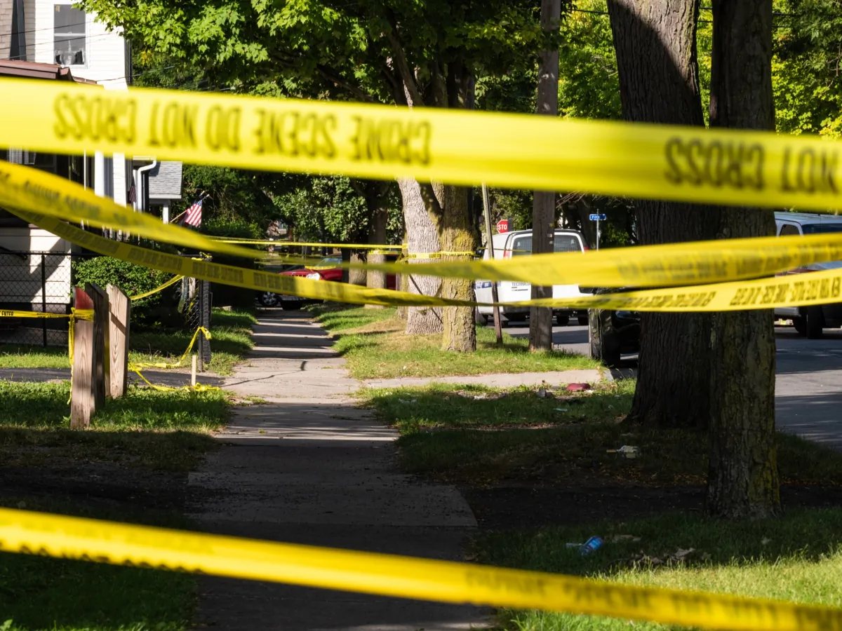 Police tape lines a crime scene after a shooting, N.Y., on Sept. 19, 2020. (Joshua Rashaad McFadden/Getty Images)