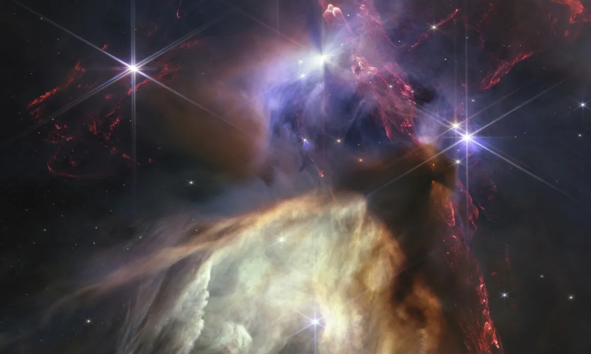 NASA’s James Webb Space Telescope displays a star birth like it’s never been seen before, full of detailed, impressionistic texture, in an image released on July 12, 2023. (NASA, ESA, CSA, STScI/Klaus Pon via AP)