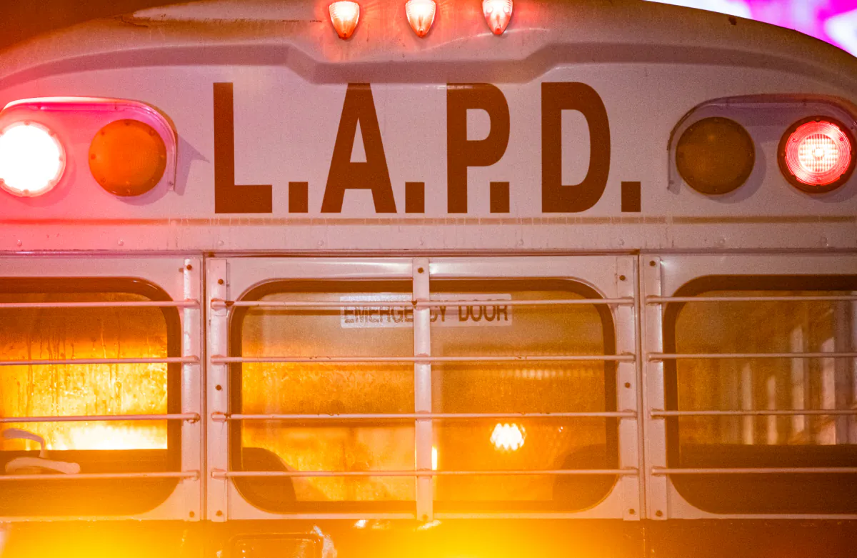 Los Angeles Police Department officers respond to civil unrest in downtown Los Angeles on Nov. 6, 2020. (John Fredricks/The Epoch Times)
