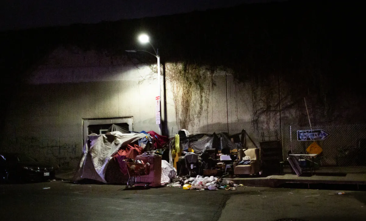 A homeless encampment in Los Angeles, Calif., on Nov. 6, 2021. (John Fredricks/The Epoch Times)