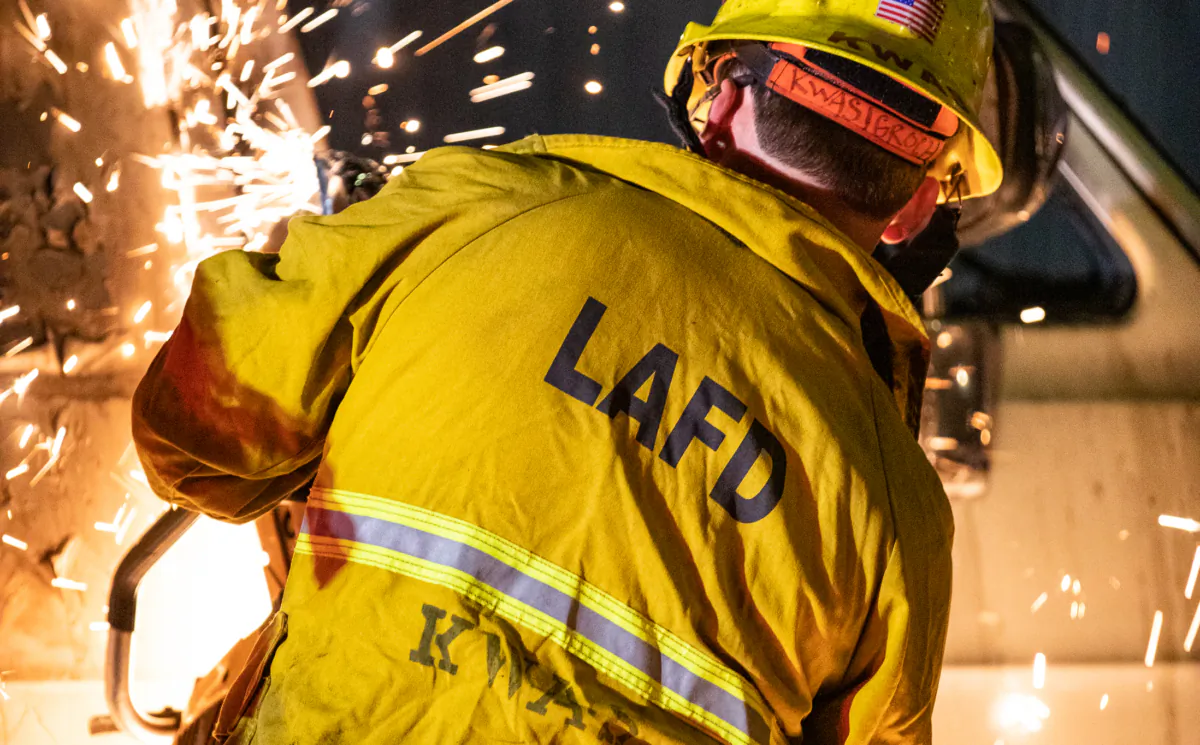 File photo of firefighters with the Los Angeles Fire Department in Los Angeles, Calif., on Nov. 6, 2020. (John Fredricks/The Epoch Times)