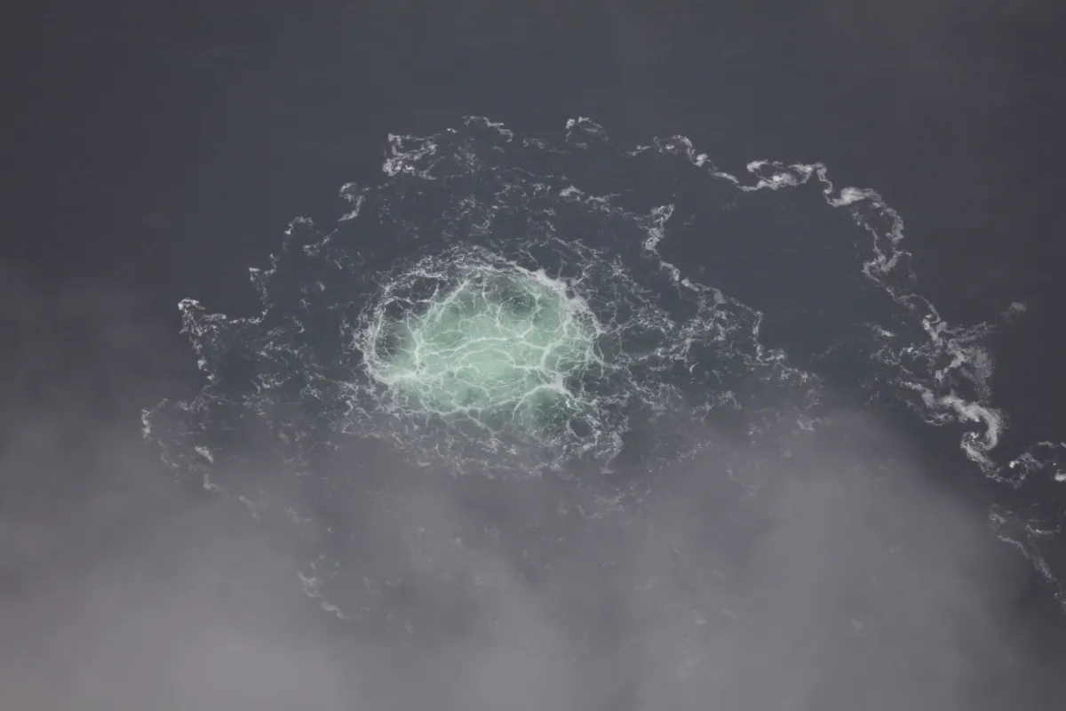 A leak from Nord Stream 2 is seen on Sept. 28, 2022. (Swedish Coast Guard via AP)
