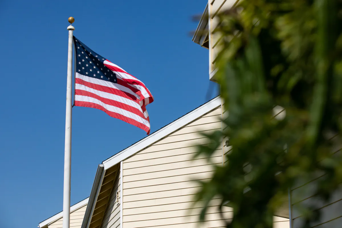 An American flag flies over Dana Point City Hall on Sept. 3, 2020. (John Fredricks/The Epoch Times)