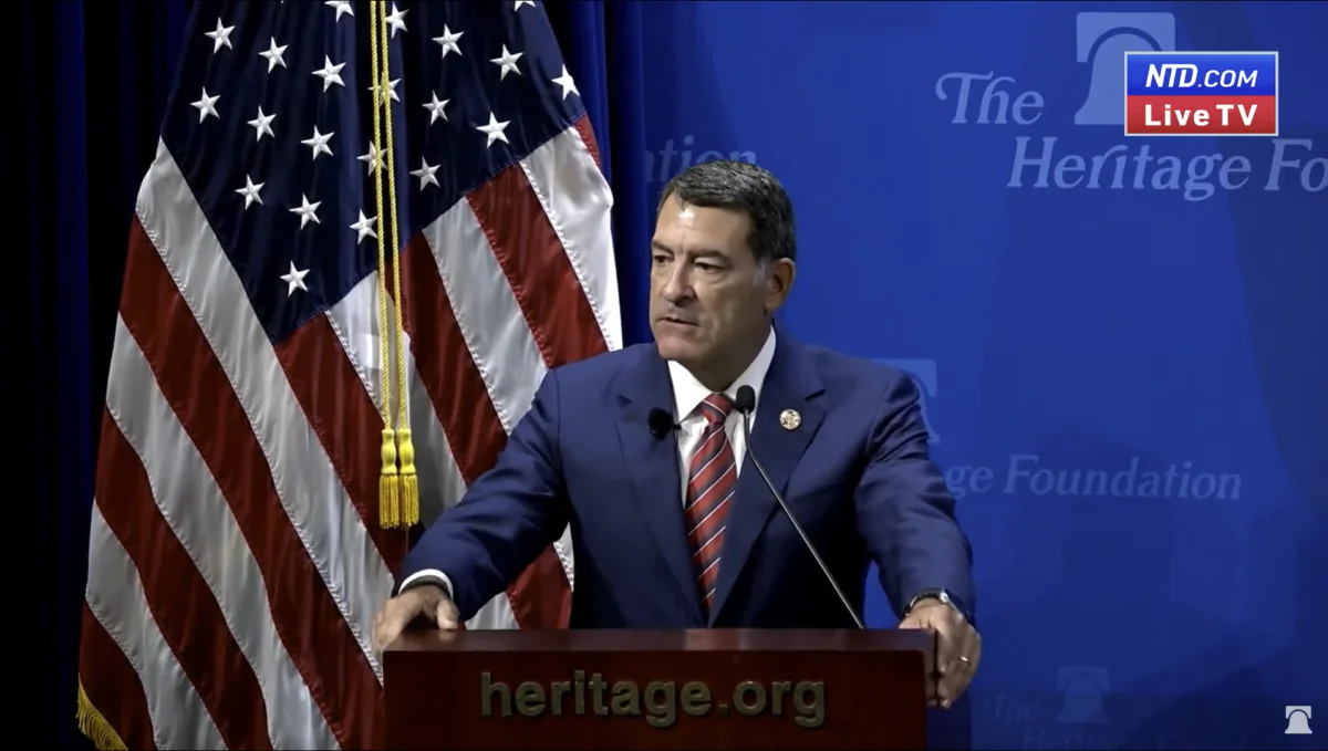 House Homeland Security Committee Chairman Mark Green (R-Tenn.) discusses the policies needed to secure the border during an event held by Heritage Foundation in Washington on July 12, 2023, in a still from video. (Heritage Foundation/Screenshot via The Epoch Times)