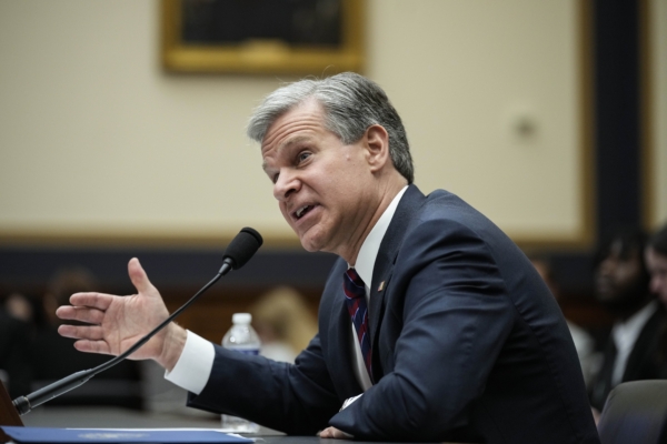 FBI Director Christopher Wray testifies during a House Judiciary Committee about oversight of the Federal Bureau of Investigation on Capitol Hill in Washington on July 12, 2023. (Drew Angerer/Getty Images)