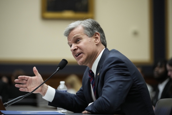 FBI Director Christopher Wray testifies during a House Judiciary Committee about oversight of the FBI on Capitol Hill in Washington on July 12, 2023. (Drew Angerer/Getty Images)