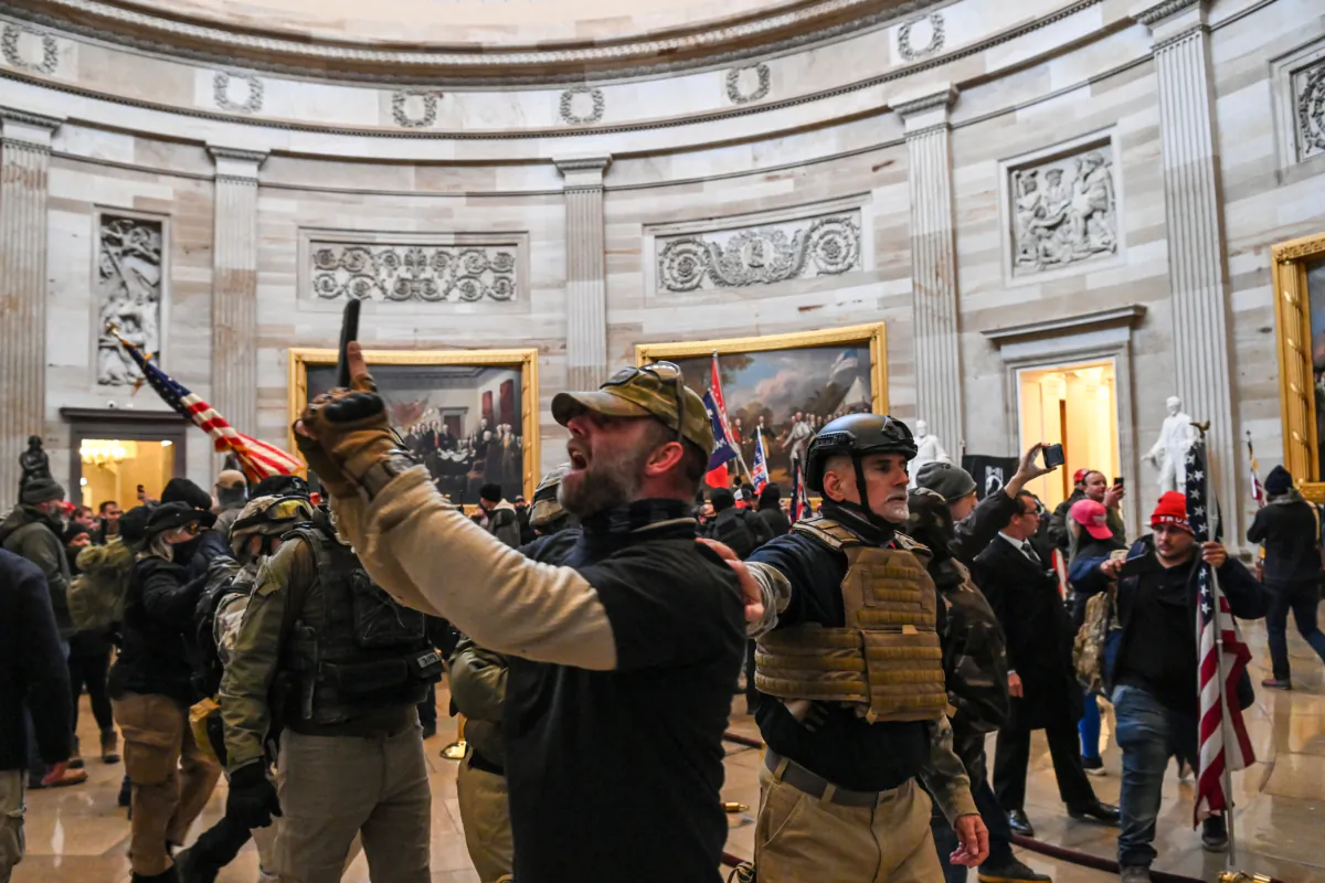 Prosecutors appealed the Jan. 6 prison terms given to Kenneth Harrelson (left) and seven other members of the Oath Keepers. (Saul Loeb / AFP via Getty Images)