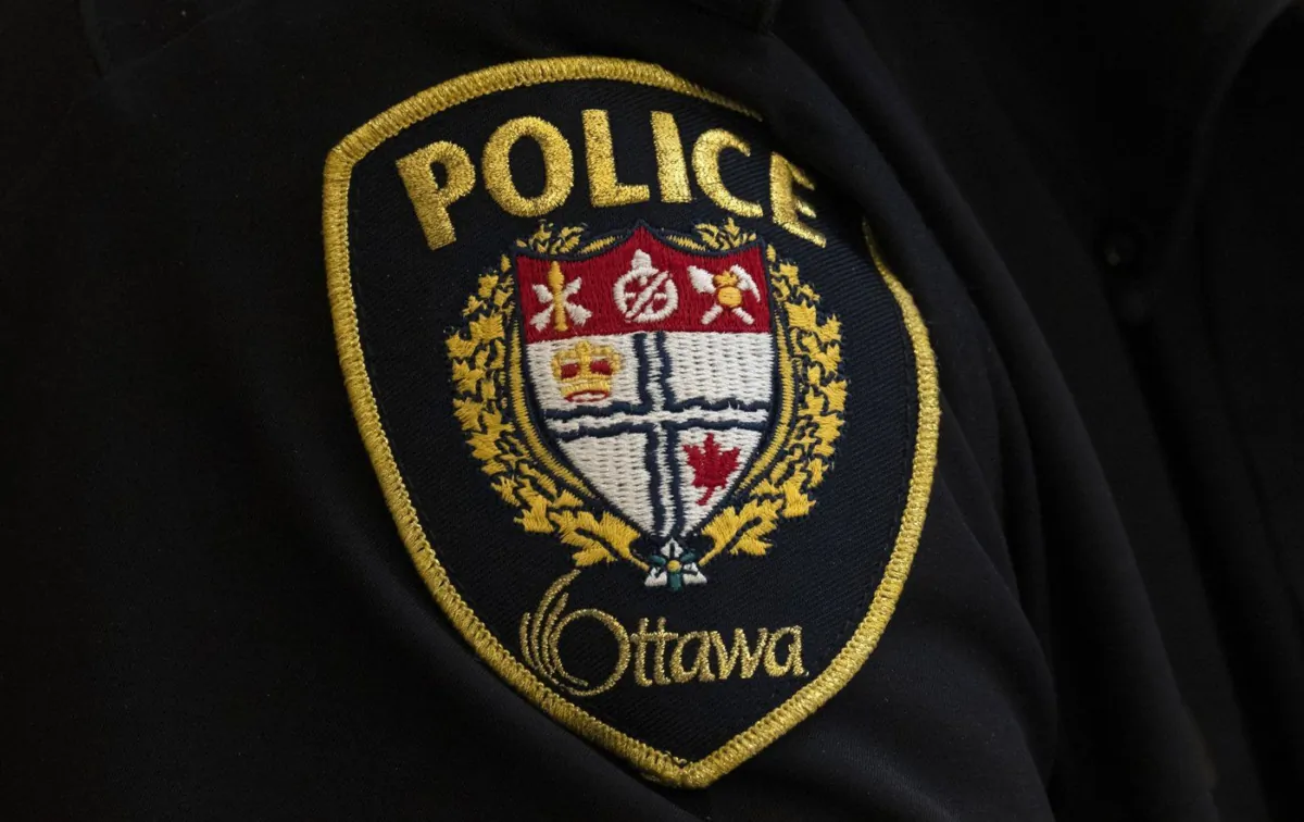 A close-up of an Ottawa Police officer’s badge is seen in Ottawa on April 28, 2022. (The Canadian Press/Adrian Wyld)