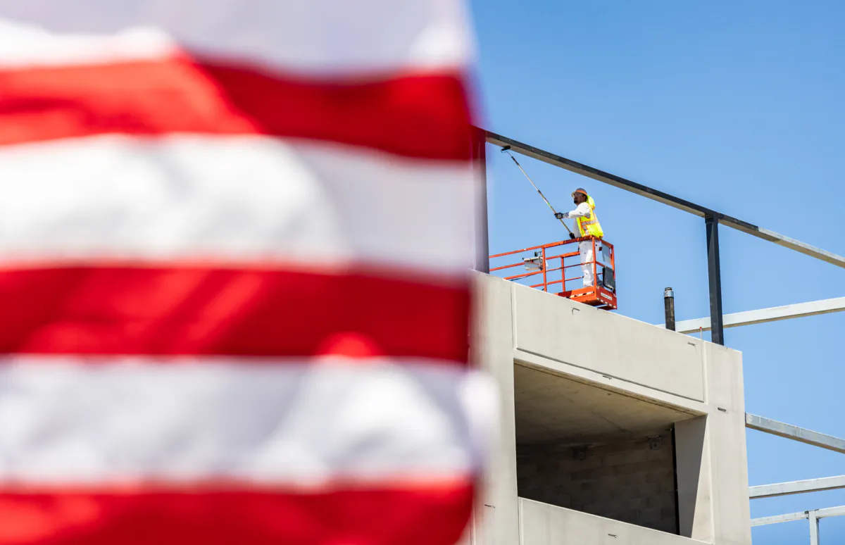 Construction crews work to complete the UCI-Medical complex of Irvine, Calif., on July 13, 2023. (John Fredricks/The Epoch Times)