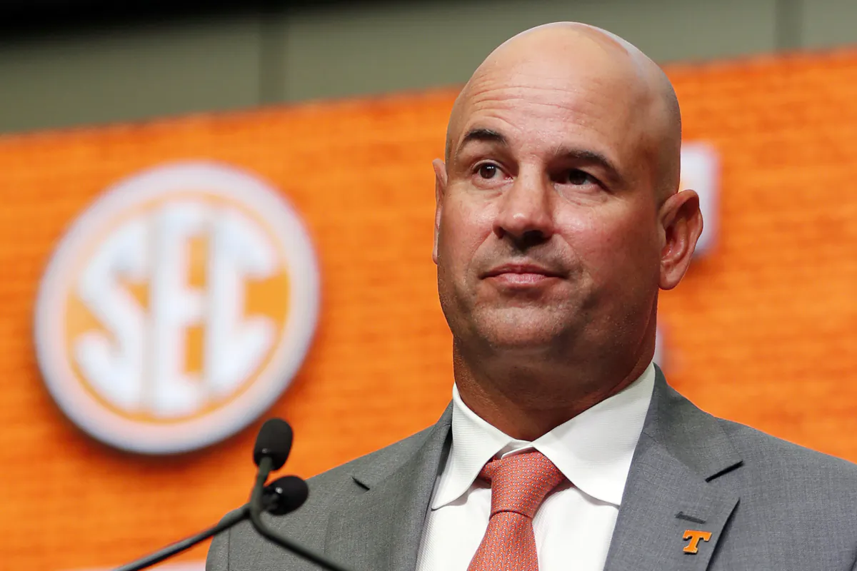 Then-Tennessee NCAA college football head coach Jeremy Pruitt speaks during Southeastern Conference Media Days in Atlanta on July 18, 2018. (John Bazemore/AP Photo)