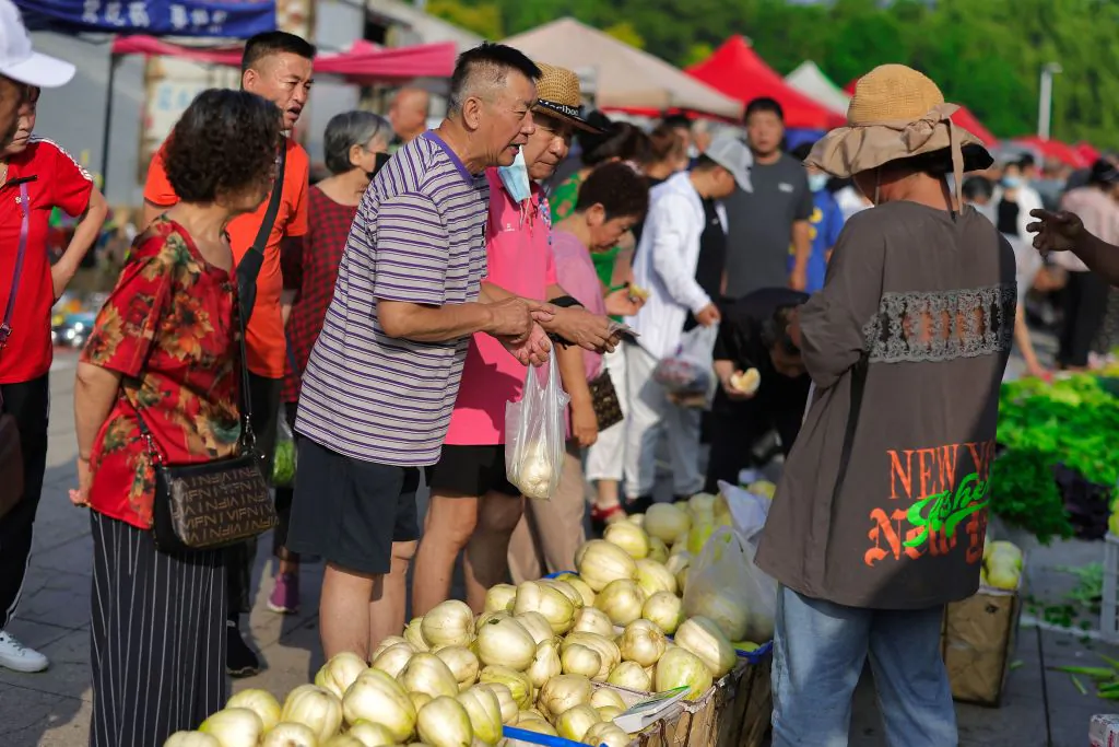An open air market in Shenyang, in China's northeast Liaoning Province, on July 10, 2023. (STR/AFP via Getty Images)