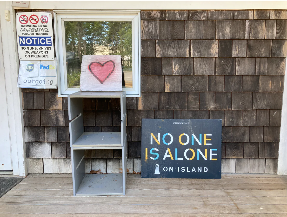 A sign that was displayed outside Martha's Vineyard Community Services last year. (Alice Giordano For The Epoch Times)