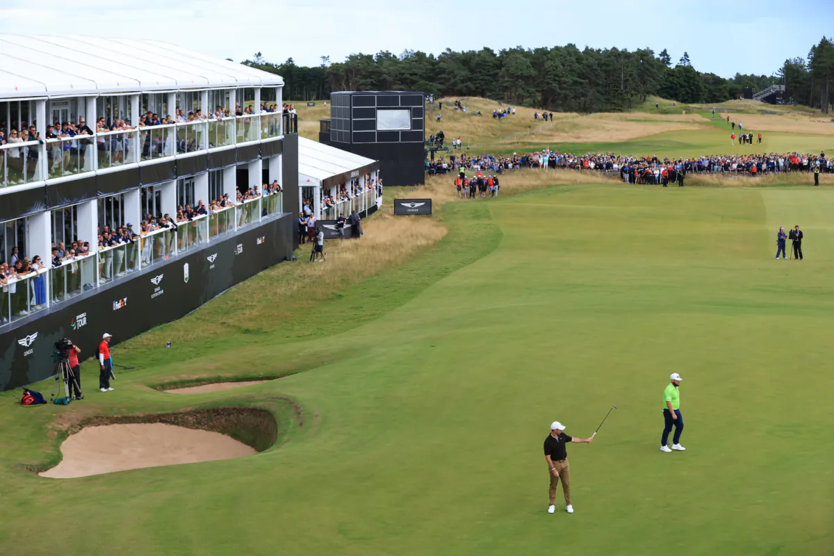 Rory McIlroy of Northern Ireland reacts on the 18th green during Day Three of the Genesis Scottish Open at The Renaissance Club in Scotland on July 15, 2023. (Stephen Pond/Getty Images)