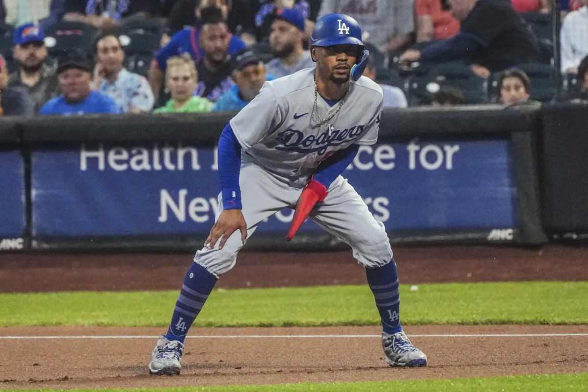 Los Angeles Dodgers' Mookie Betts leads off first during the first inning of the team's baseball game against New York Mets in New York on July 15, 2023. (Bebeto Matthews/AP Photo)