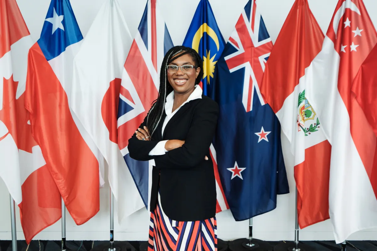 Undated handout photo of Secretary of State for Business and Trade Kemi Badenoch during a visit to Auckland for the signing of membership to CPTPP, issued by the Department for Business & Trade, on July 16, 2023. (Zahn Trotter/Department for Business & Trade via PA Media)
