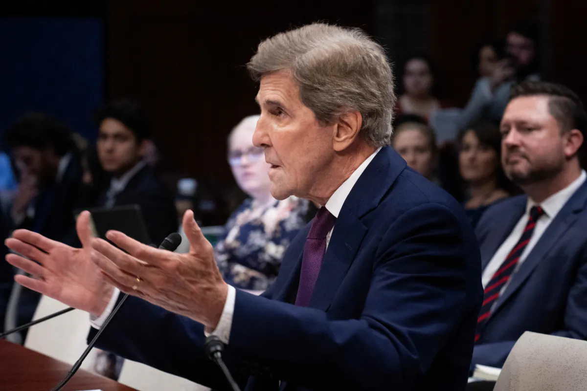 U.S. Climate Envoy John Kerry testifies during a House Oversight and Accountability Subcommittee hearing on Capitol Hill on July 13, 2023. (Brendan Smialowski/AFP via Getty Images)