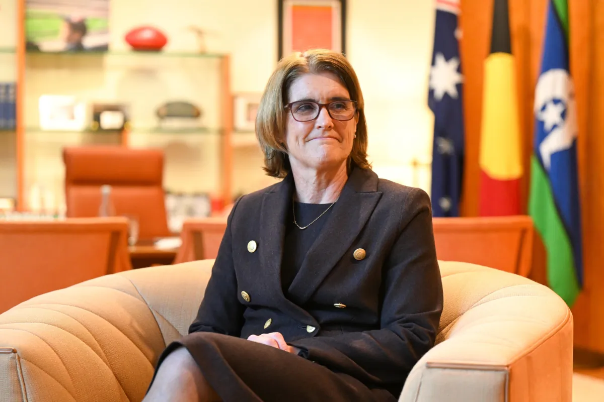 RBA governor Michele Bullock is seen during a meeting with Australian Prime Minister Anthony Albanese and Australian Treasurer Jim Chalmers at Parliament House in Canberra, Australia, on July 14, 2023. (AAP Image/Lukas Coch)