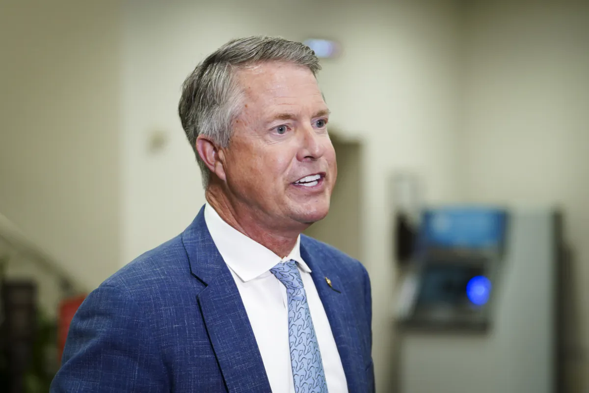 Sen. Roger Marshall (R-Kan.) speaks with reporters during a press conference in the U.S. Capitol in Washington on July 11, 2023. (Madalina Vasiliu/The Epoch Times)