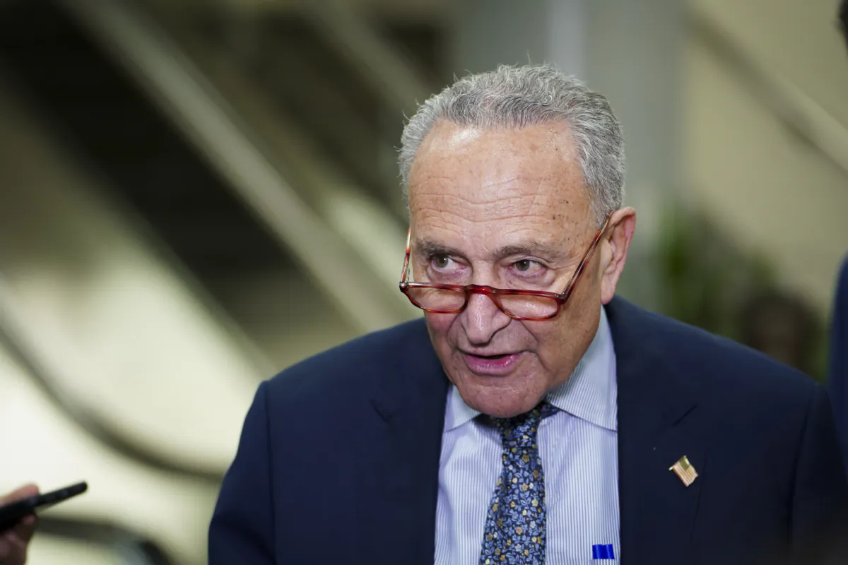 Sen. Charles Schumer (D-N.Y.) speaks during a press conference in the U.S. Capitol in Washington on July 11, 2023. (Madalina Vasiliu/The Epoch Times)