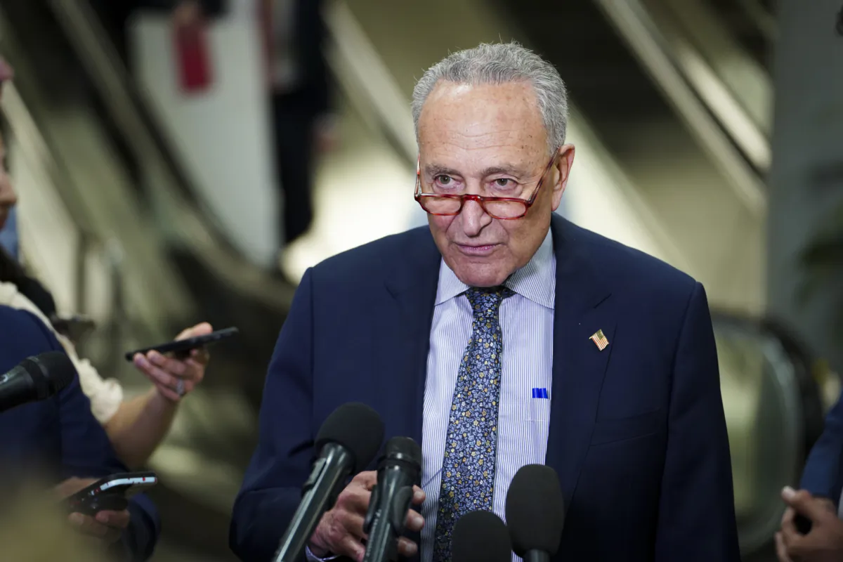 Sen. Charles Schumer (D-N.Y.) speaks during a press conference in the U.S. Capitol in Washington on July 11, 2023. (Madalina Vasiliu/The Epoch Times)