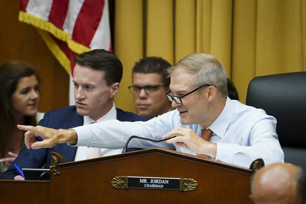 Rep. Jim Jordan (R-Ohio) holds a hearing on oversight of the Federal Trade Commission in Washington on July 13, 2023. (Madalina Vasiliu/The Epoch Times)