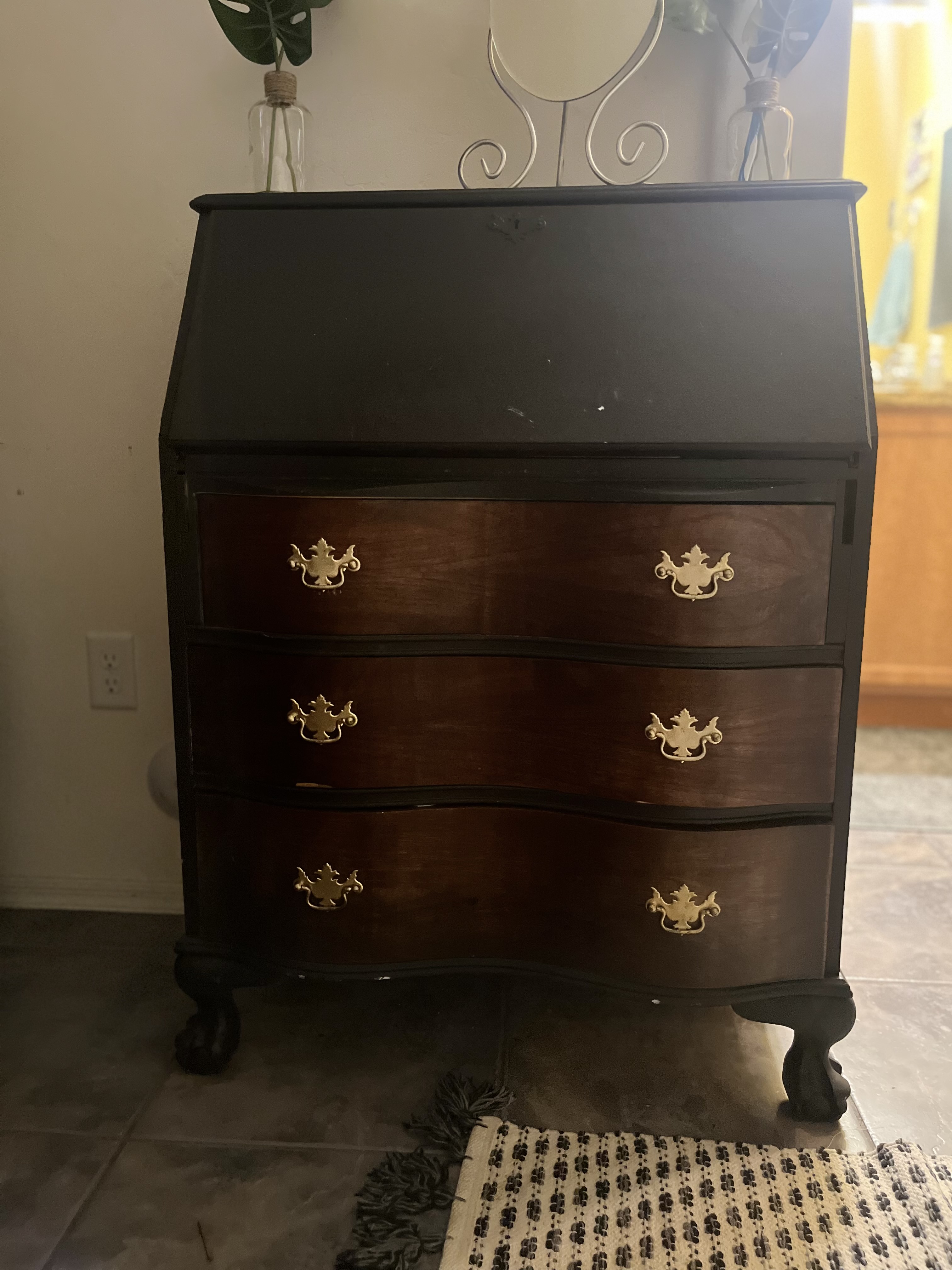 The secretary desk bought at the Goodwill store.