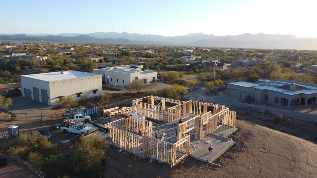 The continuing construction of new homes, despite a lack of water, in Rio Verde Foothills, Arizona, on Feb. 24, 2023. (Gilles Clarenne/AFP via Getty Images)