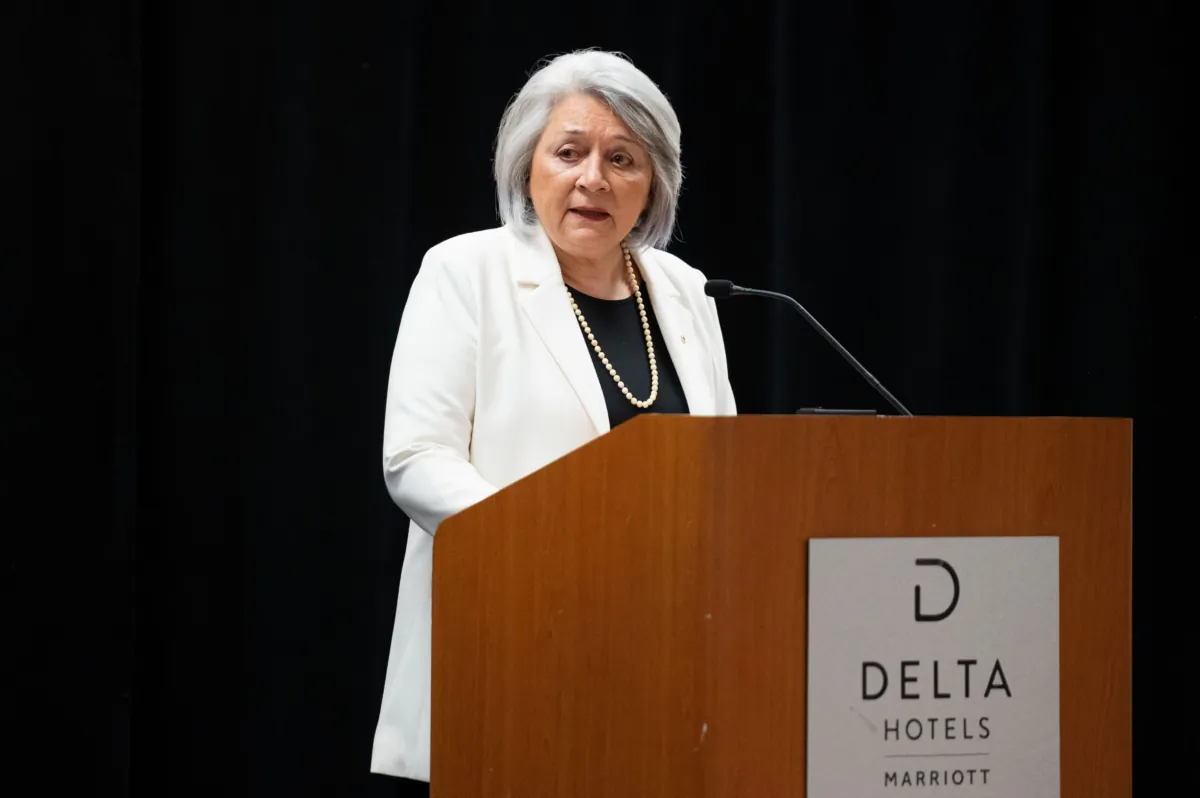 Gov. Gen. Mary Simon delivers a keynote address at the Canadian Bar Association’s Aboriginal Law conference in Ottawa on May 11, 2023. (The Canadian Press/Spencer Colby)