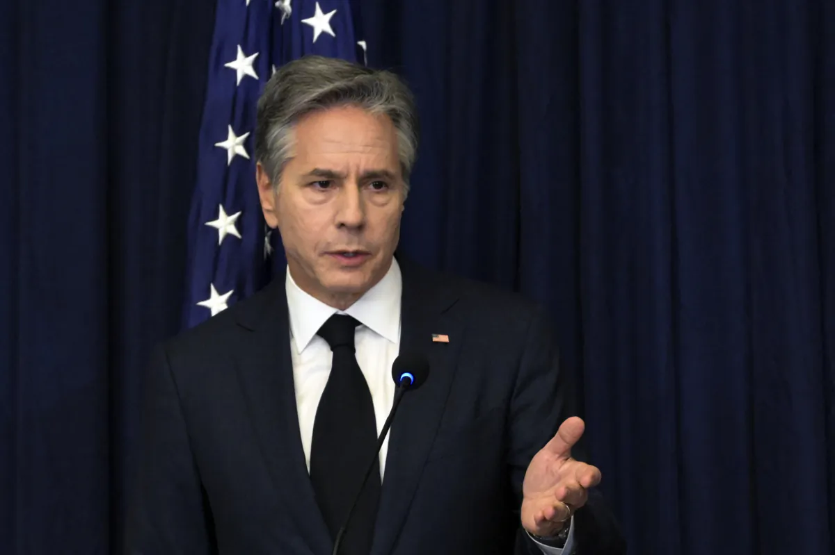 Secretary of State Antony Blinken gestures during a press conference in Jakarta, Indonesia, on July 14, 2023. (Bay Ismoyo/AFP via Getty Images)
