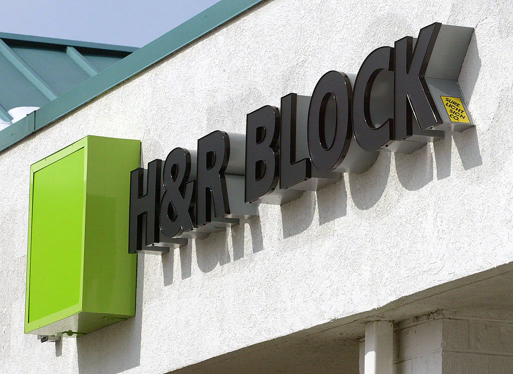 The entrance to an H&R Block tax-preparation office in Des Plaines, Ill., on March 6, 2002. (Photo by Tim Boyle/Getty Images)