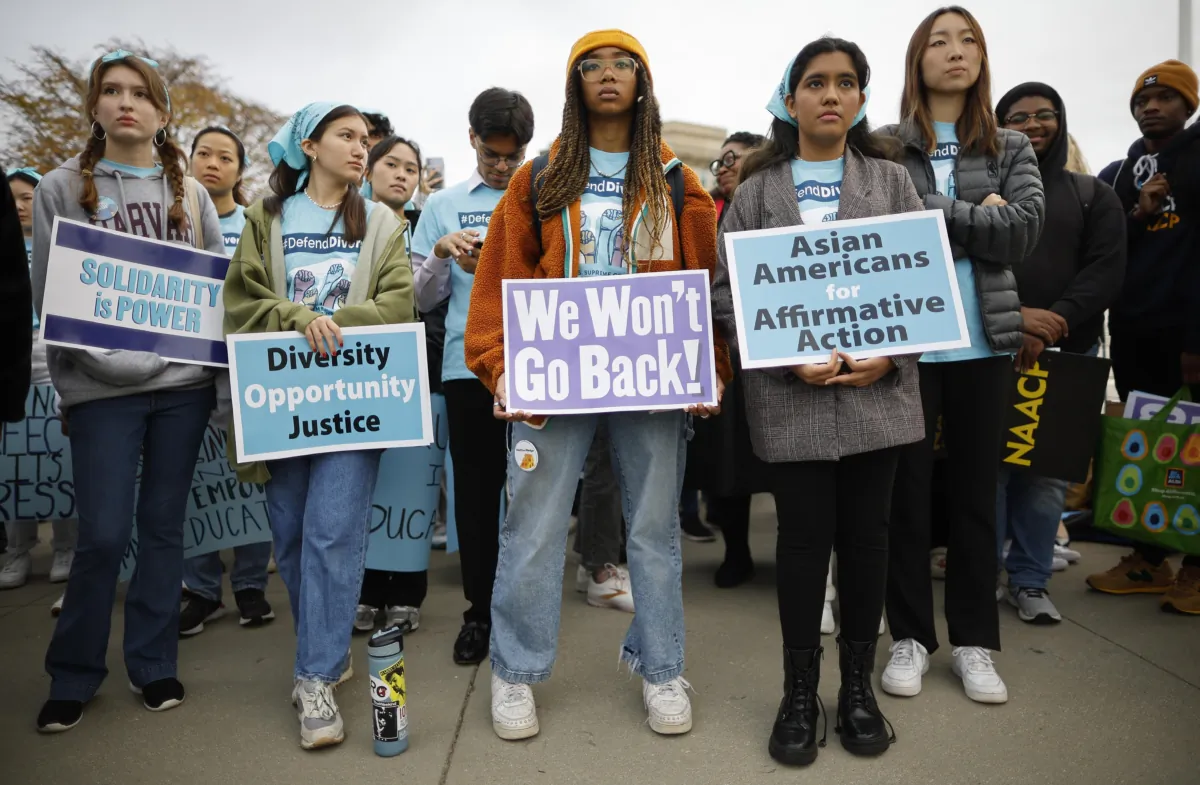 Proponents for affirmative action in higher education rally in front of the U.S. Supreme Court before oral arguments in Students for Fair Admissions v. President and Fellows of Harvard College and Students for Fair Admissions v. University of North Carolina, in Washington, D.C., on Oct. 31, 2022. (Chip Somodevilla/Getty Images)