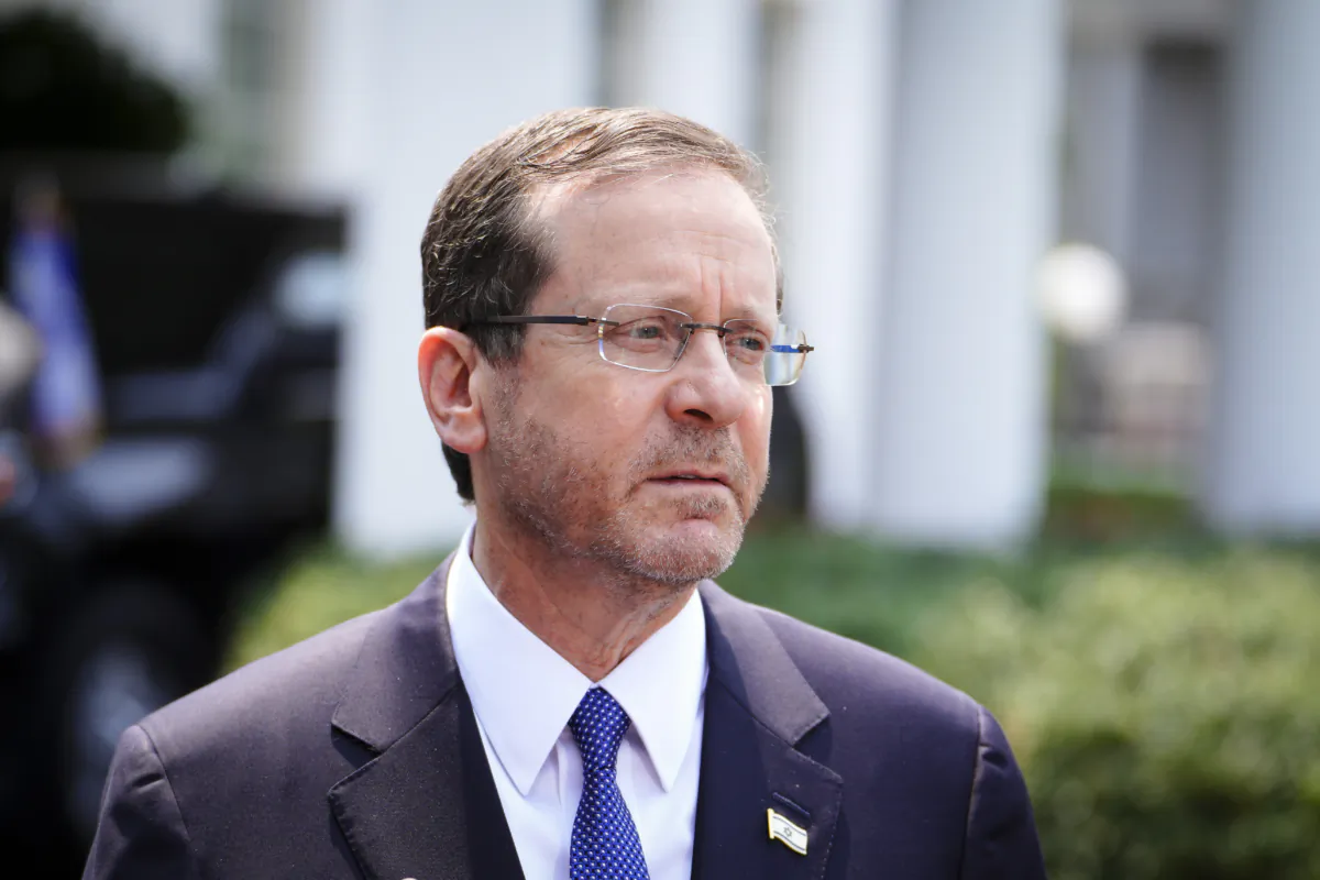 Israeli President Isaac Herzog speaks to reporters about his meeting with U.S. President Joe Biden at the White House in Washington on July 18, 2023. (Madalina Vasiliu/The Epoch Times)