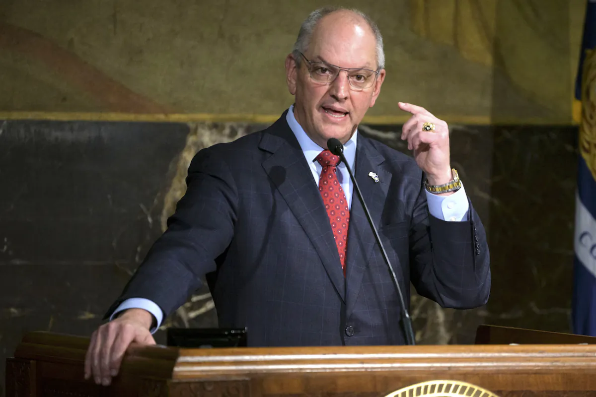 A file image of Louisiana Gov. John Bel Edwards on Feb. 1, 2022. (AP Photo/Matthew Hinton)