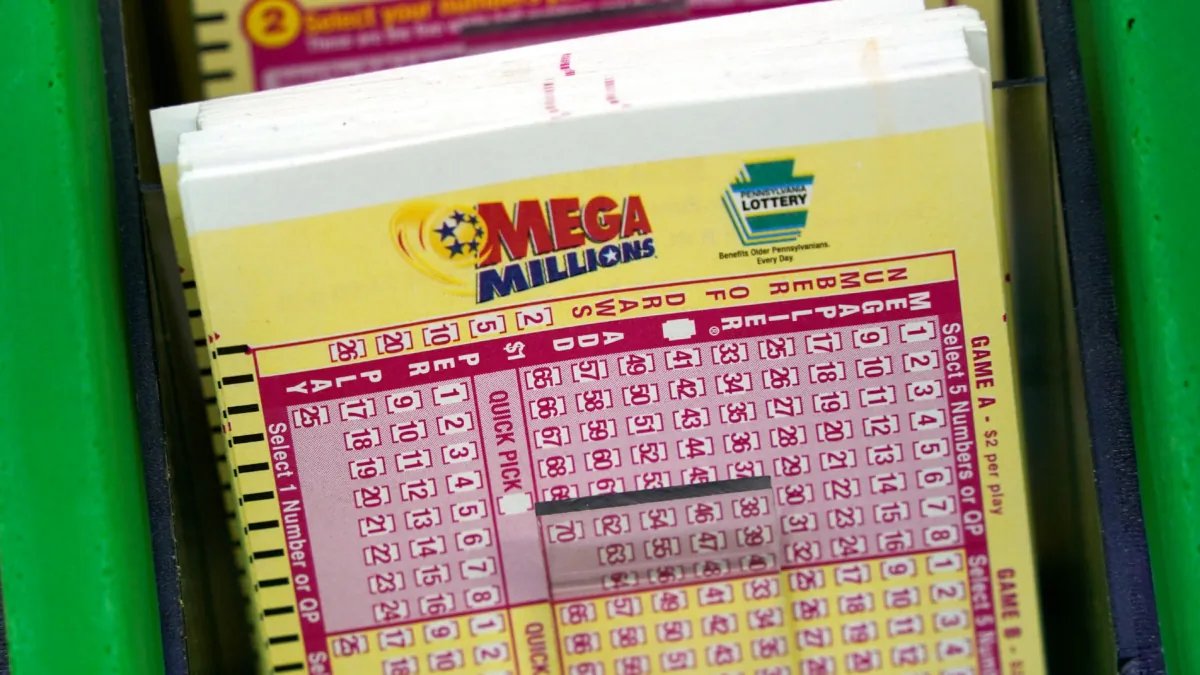 Mega Millions cards at the Fuel On Convenience store in Pittsburgh, on Jan. 9, 2023. (Gene J. Puskar/AP Photo)