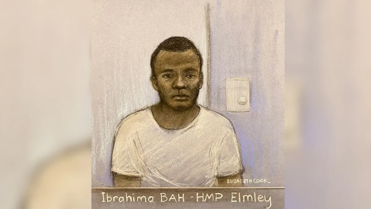 Ibrahima Bah appearing by video link from Elmley prison at Folkestone Magistrates' Court in Folkestone, Kent, on April 13, 2023. (Elizabeth Cook/PA)
