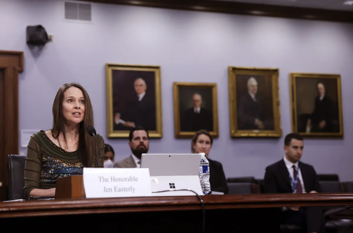 Cybersecurity and Infrastructure Security Agency (CISA) Director Jen Easterly testifies before a House Homeland Security Subcommittee, at the Rayburn House Office Building in Washington, D.C., on April 28, 2022. (Kevin Dietsch/Getty Images)