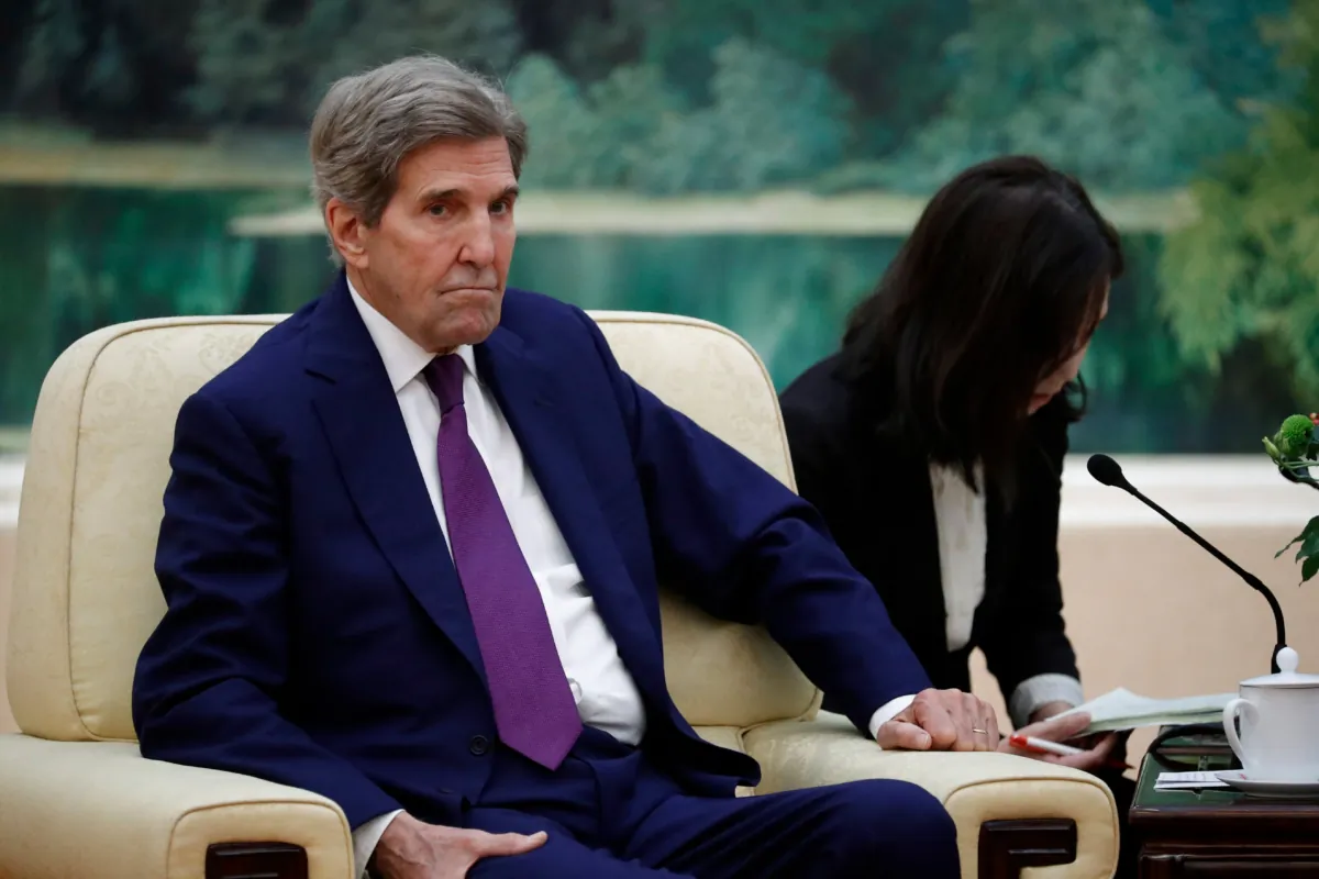 U.S. climate envoy John Kerry attends a meeting with Chinese Premier Li Qiang in Beijing on July 18, 2023. (Florence Lo/Pool/AFP via Getty Images)