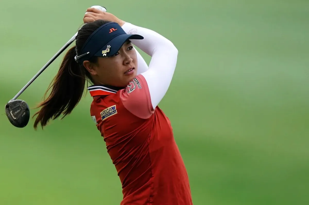 LPGA golfer Kelly Tan follows through on a shot on hole No. 1 during a pro-am portion of the Kroger Queen City Championship golf tournament at Kenwood Country Club in Madeira, Ohio on Sept. 7, 2022. (Kareem Elgazzar/The Enquirer/USA TODAY NETWORK via Field Level Media)