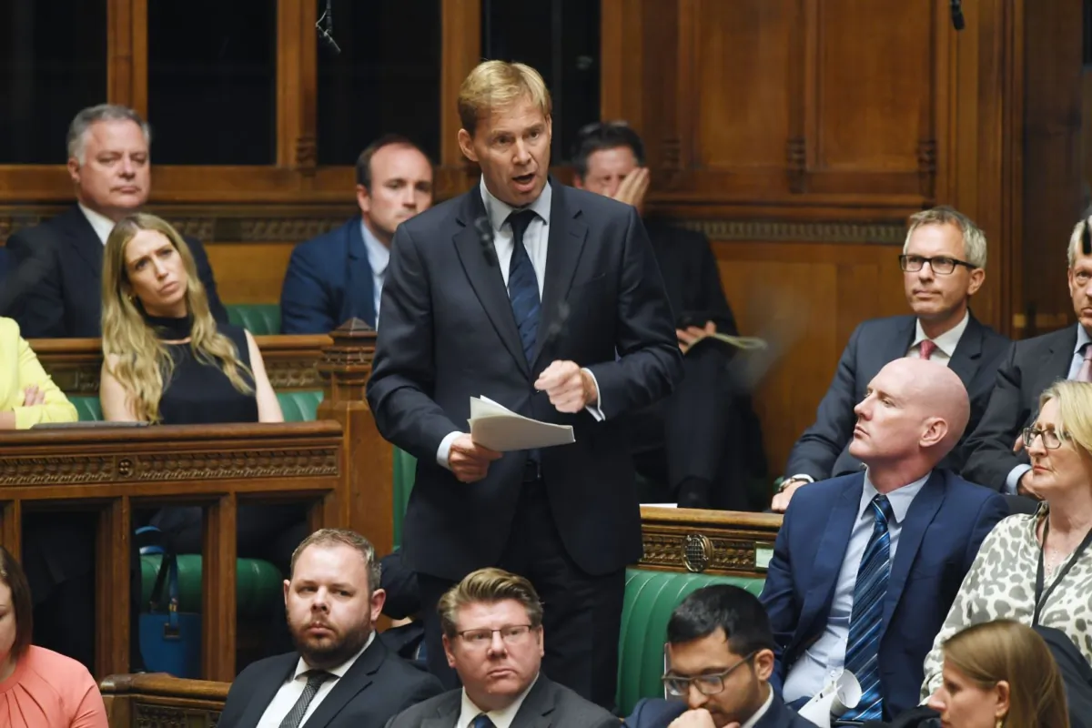 Tobias Ellwood responds after Prime Minister Rishi Sunak give a statement to MPs in the House of Commons on Nov. 17, 2022. (UK Parliament/Jessica Taylor)