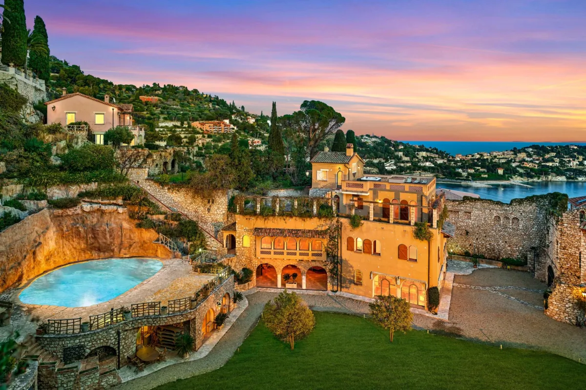 Built within the walls of ancient fortress, this estate has a breathtaking view of Villefranche-sur-Mer’s bay. (Courtesy of Concierge Auctions, Toptenrealstatedeals.com)