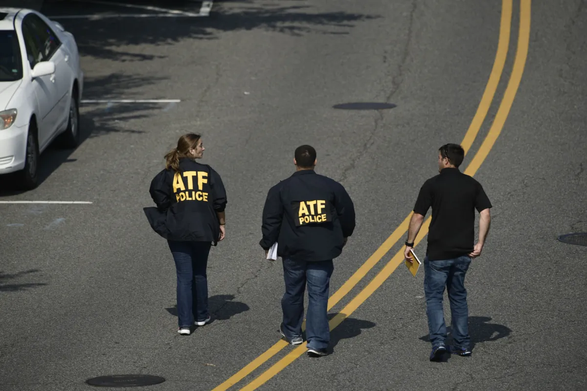 Bureau of Alcohol, Tobacco, Firearms and Explosive personnel in a file image. (Brendan Smialowski/AFP via Getty Images)
