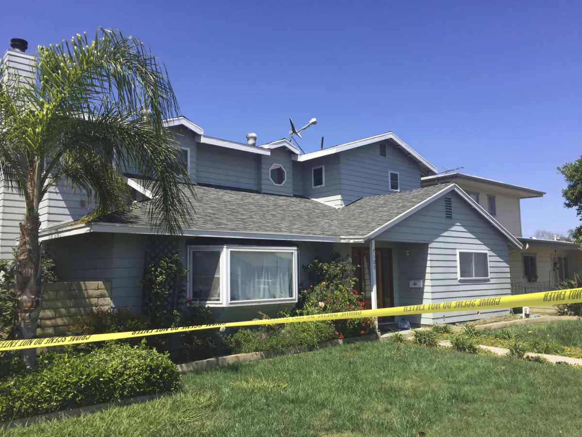 Tape surrounds the home occupied by Stephen Beal in Long Beach, Calif., on May 16, 2018. (Amanda Lee Myers/AP Photo)