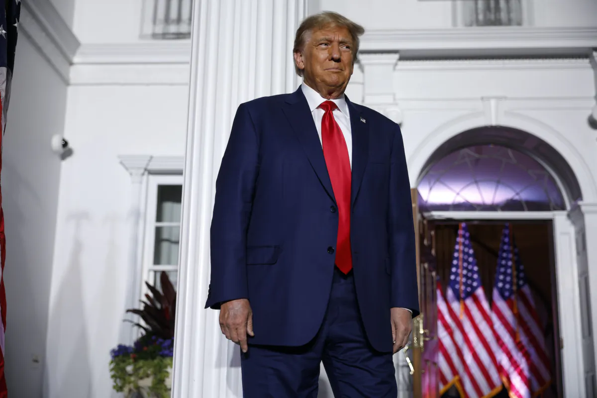Former U.S. President Donald Trump prepare to speak at the Trump National Golf Club in Bedminster, N.J. on June 13, 2023. (Chip Somodevilla/Getty Images)