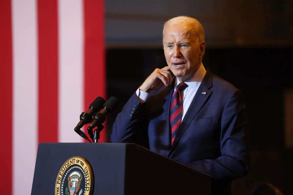 U.S. President Joe Biden speaks on renewable energy at the Philly Shipyard in Philadelphia, Penn., on July 20, 2023. (Spencer Platt/Getty Images)