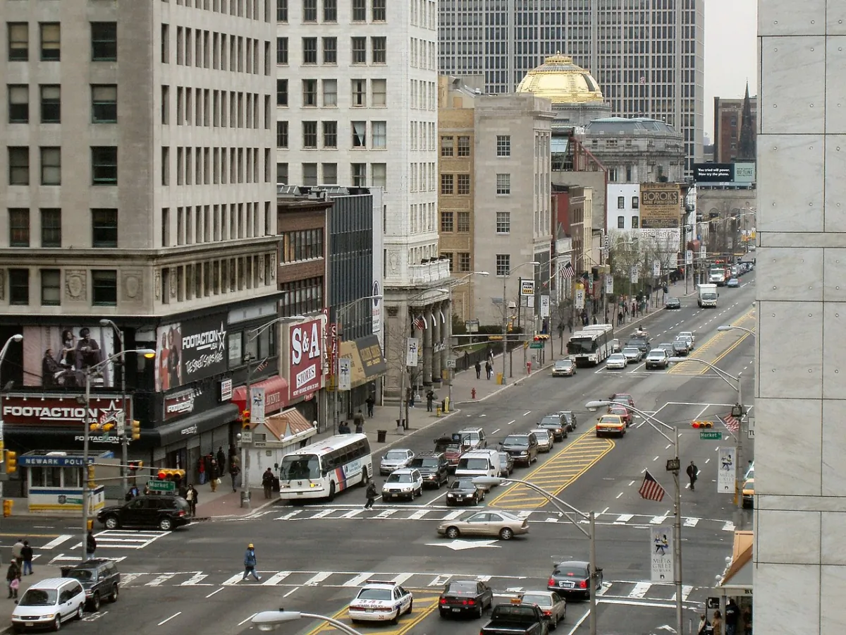 The intersection of Broad and Market Streets as seen from the Prudential Plaza Building, in Downtown Newark. (CC By 2.0)