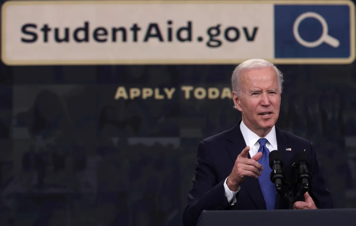 U.S. President Joe Biden speaks on the student debt relief plan in the South Court Auditorium at the Eisenhower Executive Office Building in Washington on Oct. 17, 2022. (Alex Wong/Getty Images)