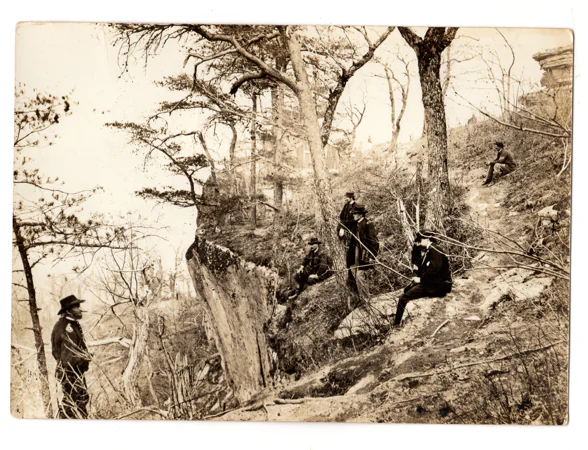 Photograph by Robert Michael Linn of General Ulysses E. Grant (not verified in lower left) looking up at Civil War soldiers or veterans on Lookout Mountain, Chattanooga, Tenn. (From the collection of Drs. Anthony and Jill Hodges)