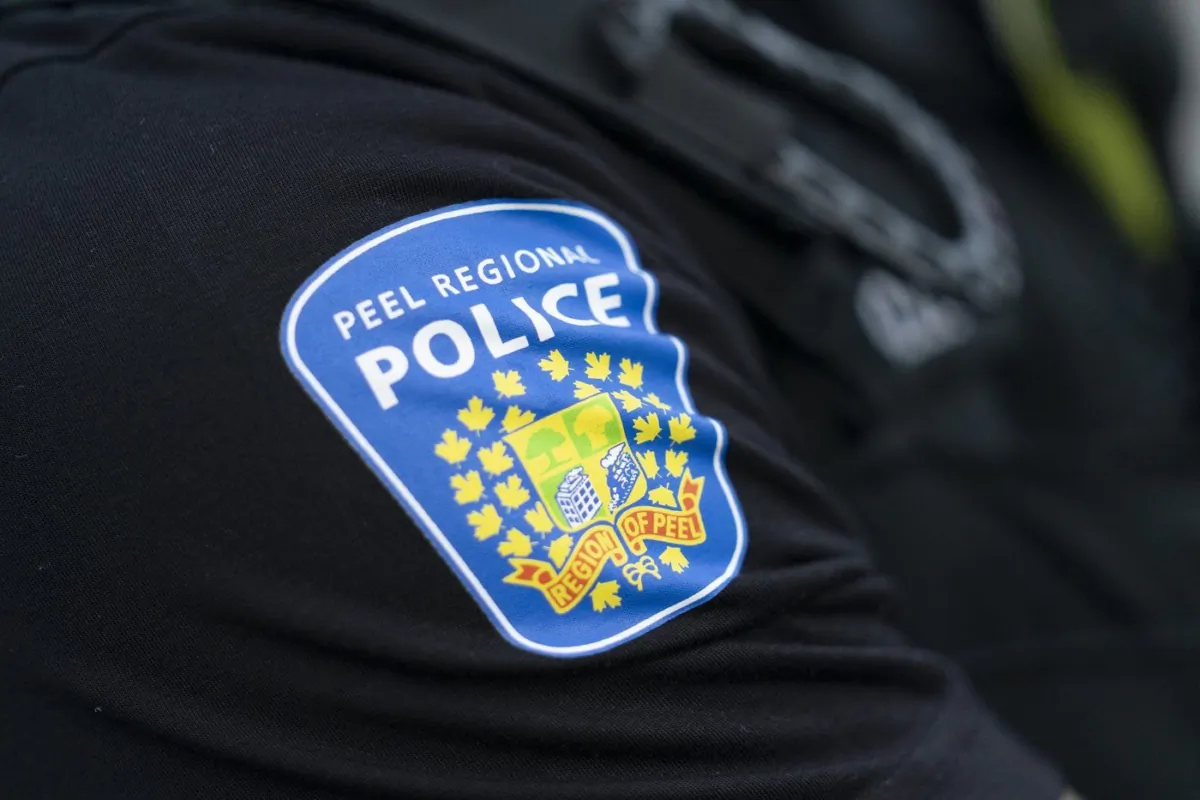 A Peel Police shoulder patch is seen in Mississauga, Ont., on July 1, 2023. (The Canadian Press/Arlyn McAdorey)
